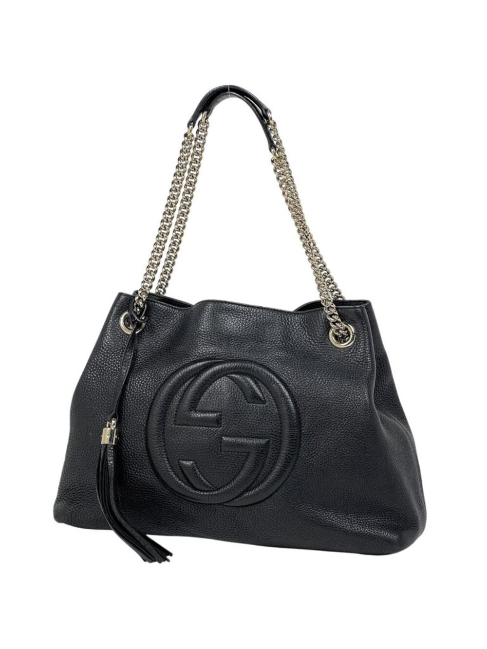 Gucci Soho Chain Shoulder Bag Interlocking Tote Leather Black
